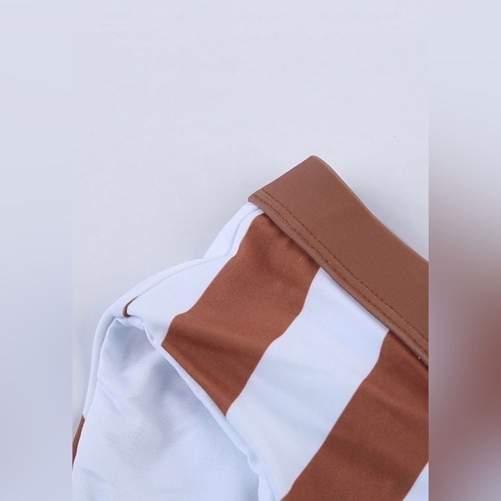NWT BROWN WHITE ATHLETIC STRIPED TANK HIGH WAISTED BIKINI | 2 Piece Swimsuit - Picture 7 of 12
